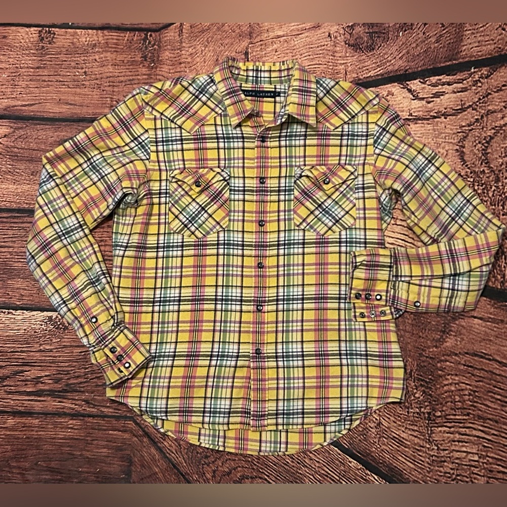 Ralph‎ Lauren Blue Label Western Snaps Snap Flannel Plaid Size Small